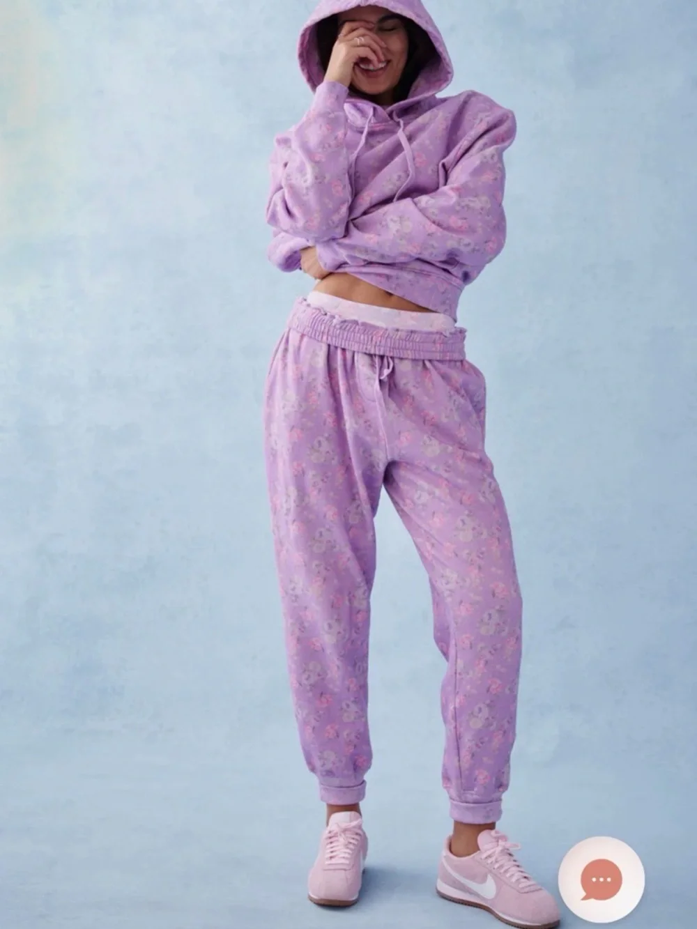 LoveShackFancy Lolana Floral Sweatpants in Hibiscus - Picture 4 of 8